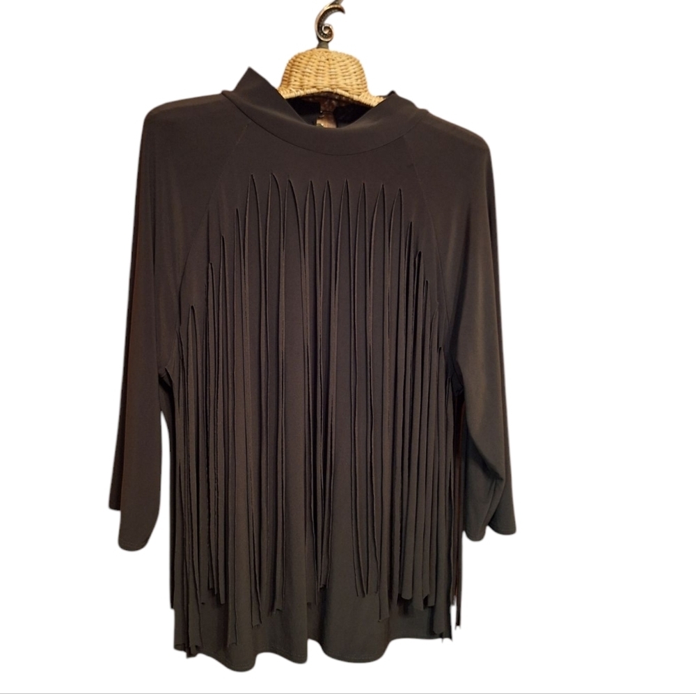 Vintage Green Fringed Hippie 3/4 Sleeve Length Top Ladies Plus size 1X USA Boho